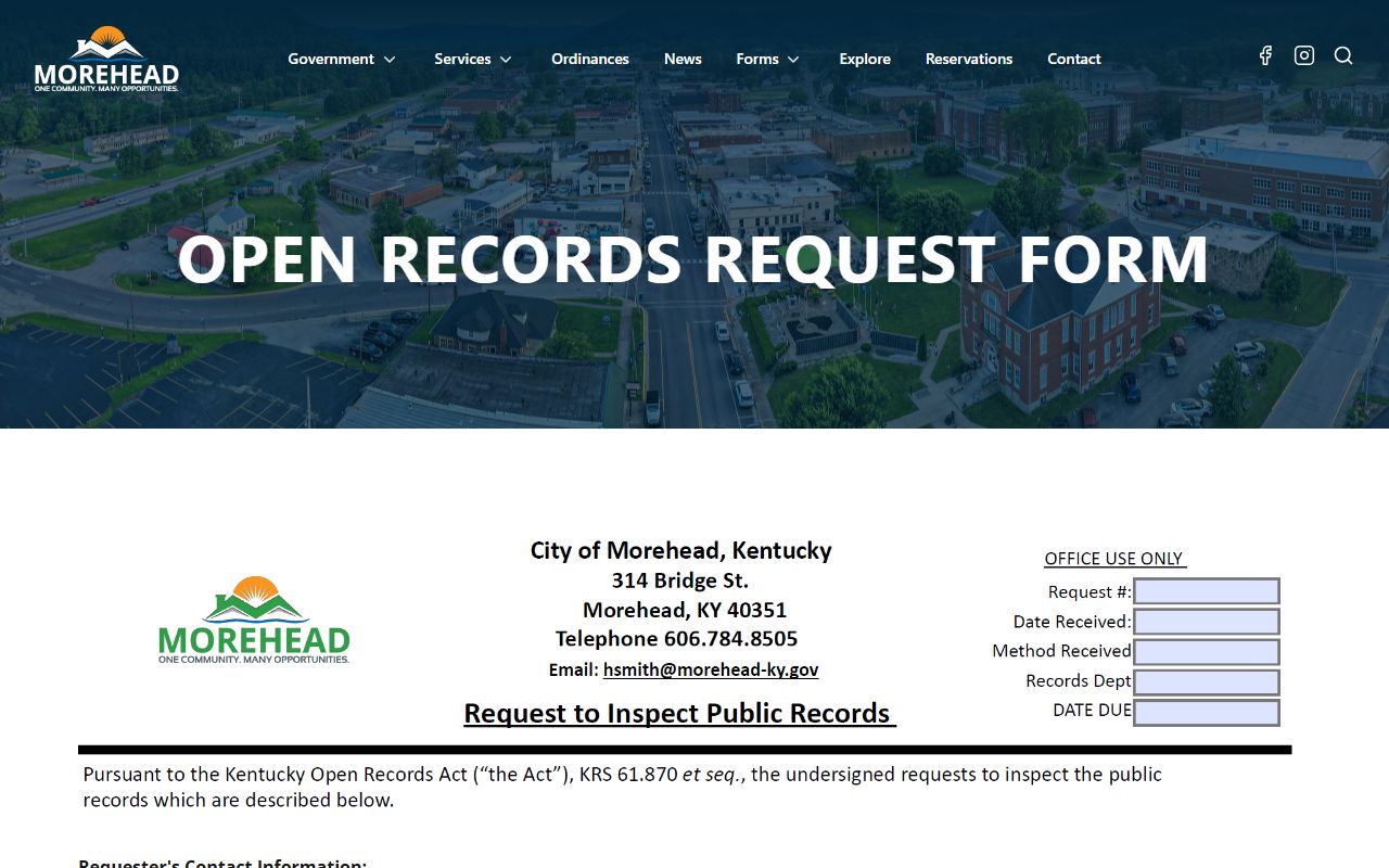 Rowan County court records and Morehead open records form