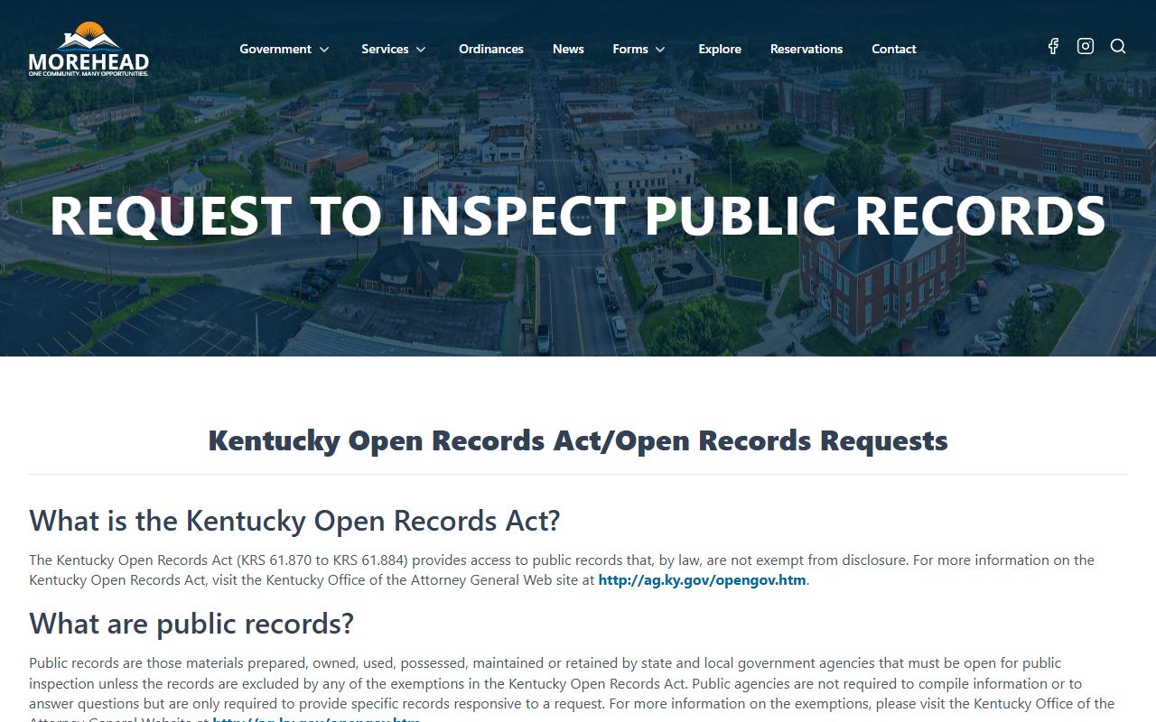 Rowan County court records and Morehead public records request page
