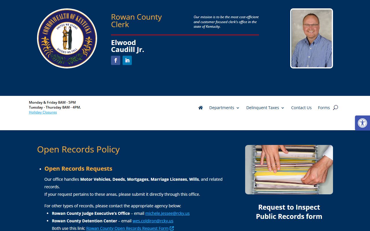Rowan County court records County Clerk open records policy distinction