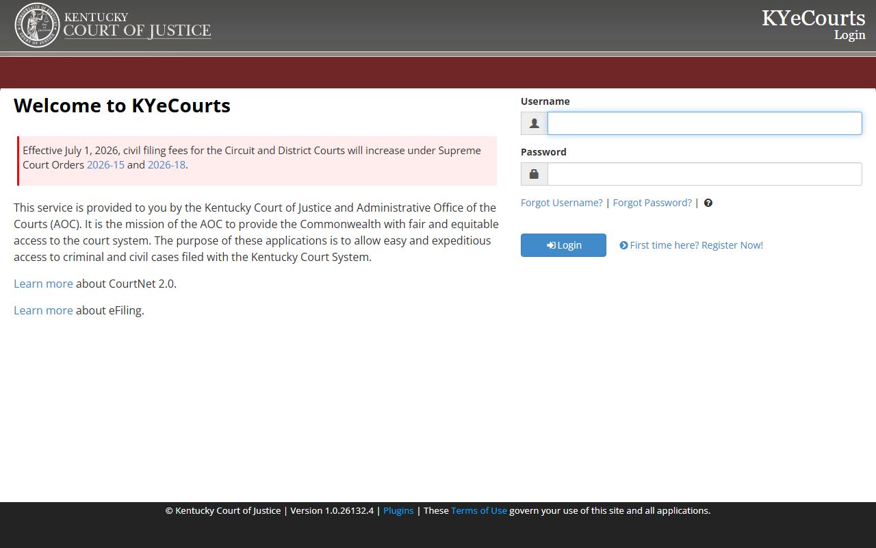 Rowan County court records KYeCourts registered access screen
