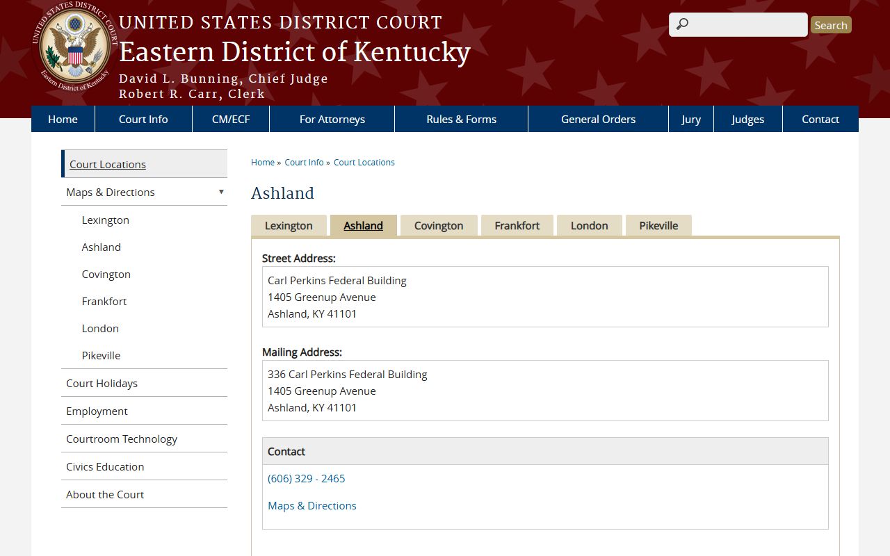 Rowan County court records Eastern District of Kentucky Ashland courthouse