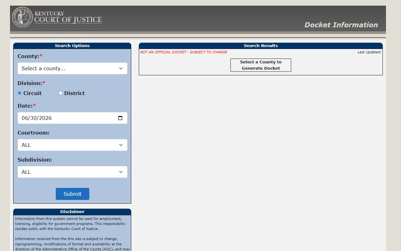 Rowan County court records Kentucky public docket search