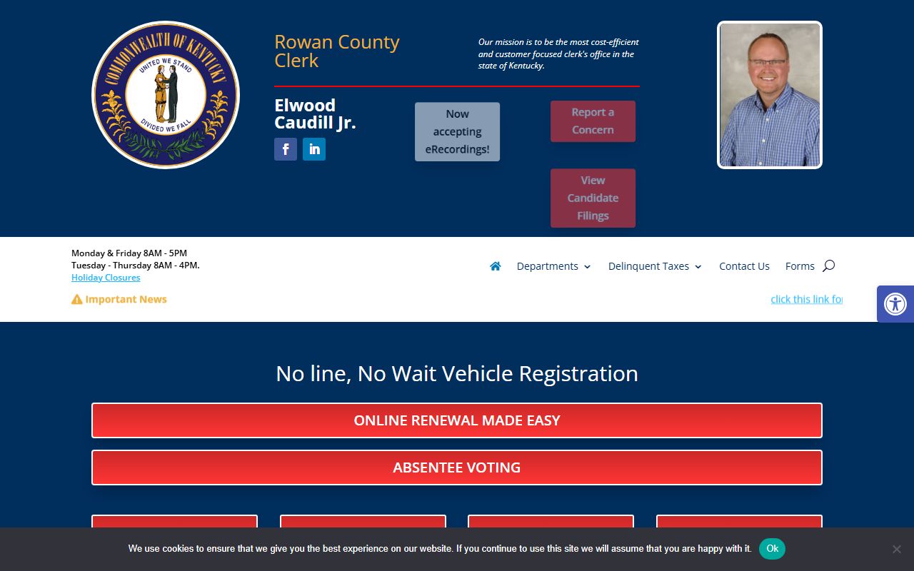 Rowan County court records County Clerk homepage