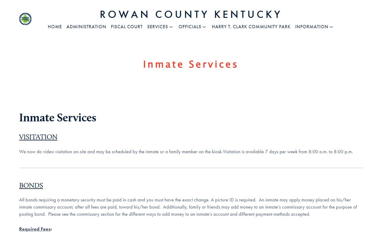 Rowan County inmate records detention center services