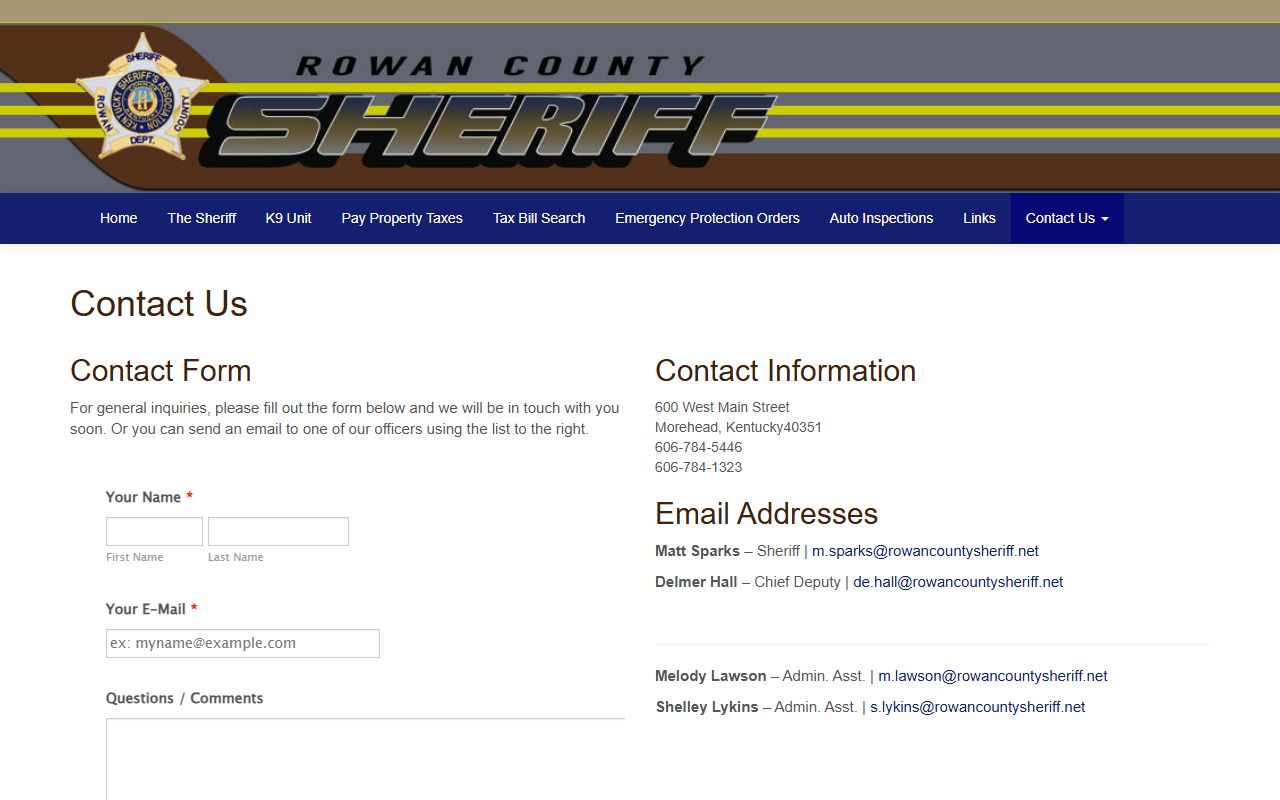 Rowan County warrant search sheriff contact information